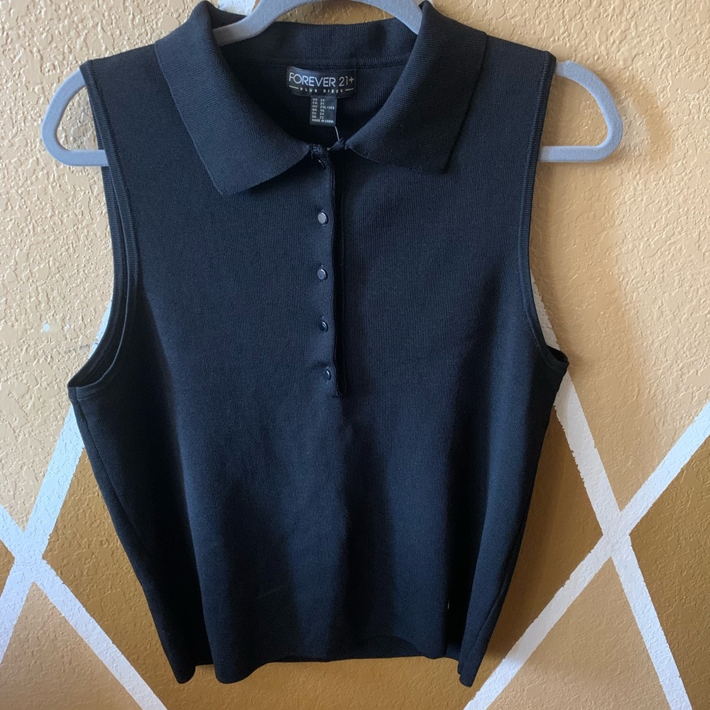 F21 Black Sleeveless Polo